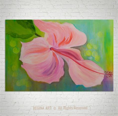 Pink Hibiscus Acrylic Painting Abstract Tropical Flower