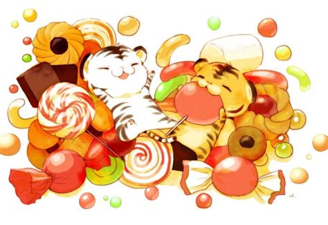 Download 2560x1440 Cute Anime Creatures Lollipop Dessert Candy