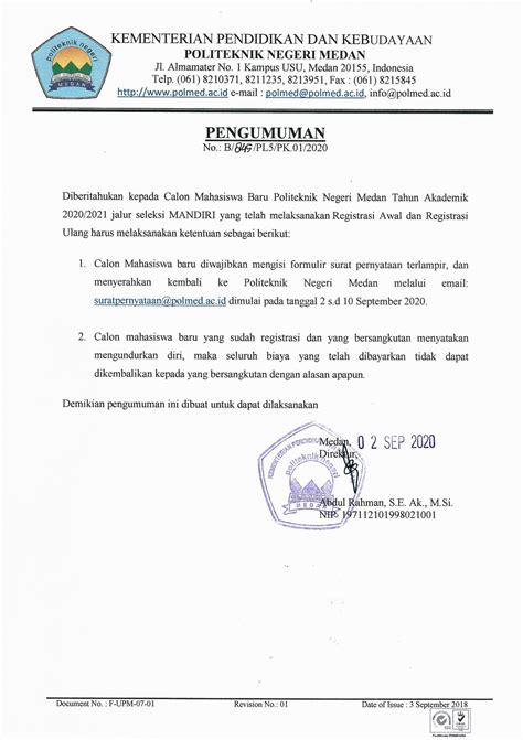 [Surat Pernyataan] Pengumuman Format Surat Pernyataan Bagi Calon