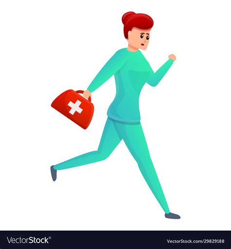 Nurse Running With First Aid Kit Icon Cartoon Vector Image
