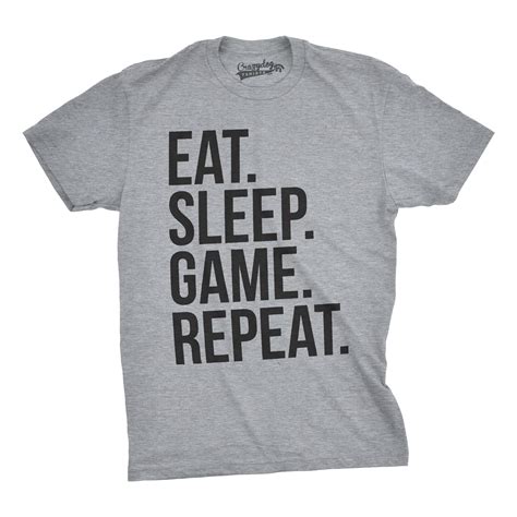 Mens Eat Sleep Game Repeat Funny Shirts Nerdy Gamer Tees Vintage Novelty T Shirt Heather Grey
