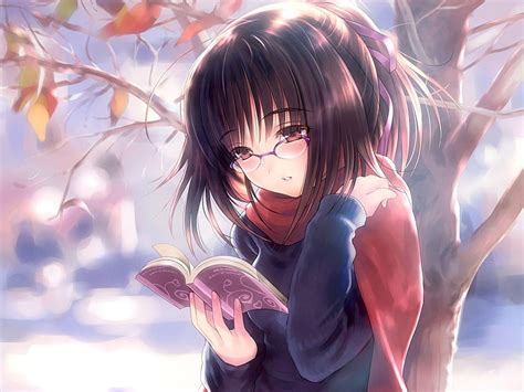 Brunettes Reading Glasses Books Meganekko Anime Anime Girls