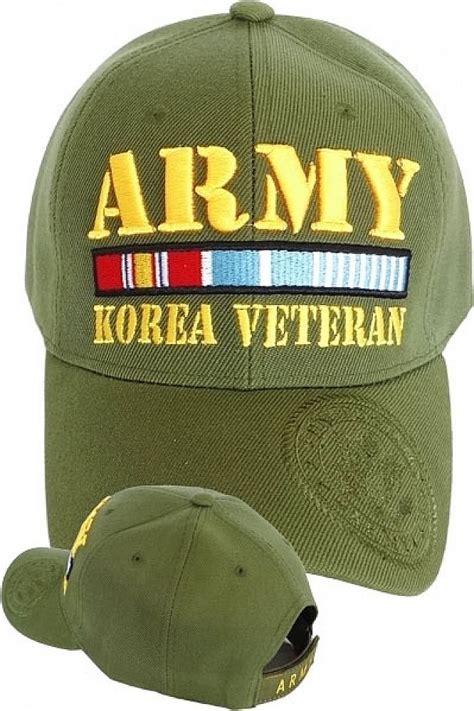 Army Korea Veteran Ribbon Mens Cap Olive Green Adjustable