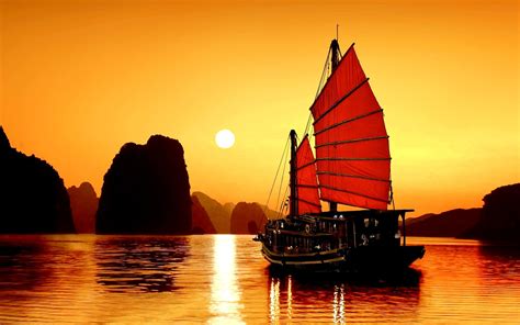 Halong Bay Vietnama In Sunset Wallpaper For Widescreen Desktop Pc