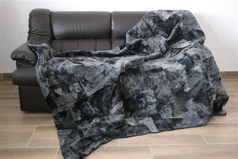 Exclusive Real Blue Gray Sheepskin Blanket Throw Fur Sofa Throw