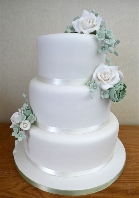 3 Tier White And Sage Green Wedding Cake Susies Cakes