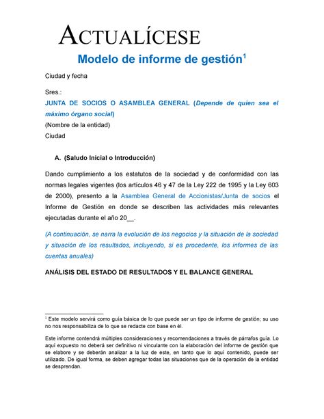 Modelos Informe De Gestion Modelo De Informe De Gestión 1 Ciudad Y