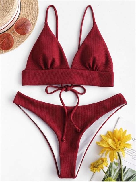 Ribbed Bralette Bikini Set Black Red Wine Bralette Bikini Bikini Set