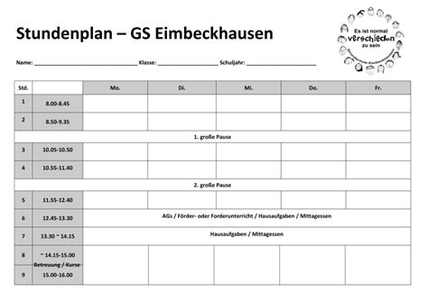 1) = etwas überprüfen (z.b. Grundschule Eimbeckhausen - Stundenplan Vorlage