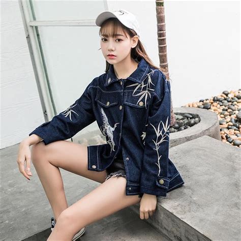 Jean Jacket 2018 Women Japanese Style Streetwear Embroidered Denim Female Blue Bomber Jacket