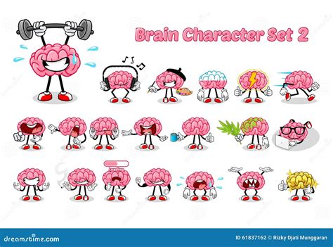Set Of Brain Cartoon Character 2 Stock Vector Image 61837162