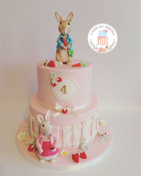 Pink girly Peter rabbit birthday/christening cake | Peter rabbit cake