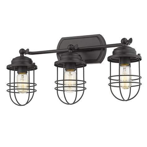 Long gold finish bath vanity light: Golden Lighting Seaport 3-Light Black Bath Vanity Light ...