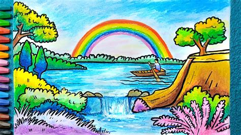 Rainbow Scenery Drawing Easy How To Draw Easy Scenery Drawing Rainbow