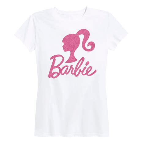 Barbie Logo Pink Glitter Transfer Women S Short Sleeve Graphic T