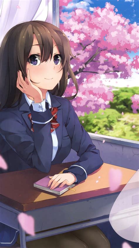 Beautiful Anime Girl Iphone Wallpapers Anime School Girl Brown Hair