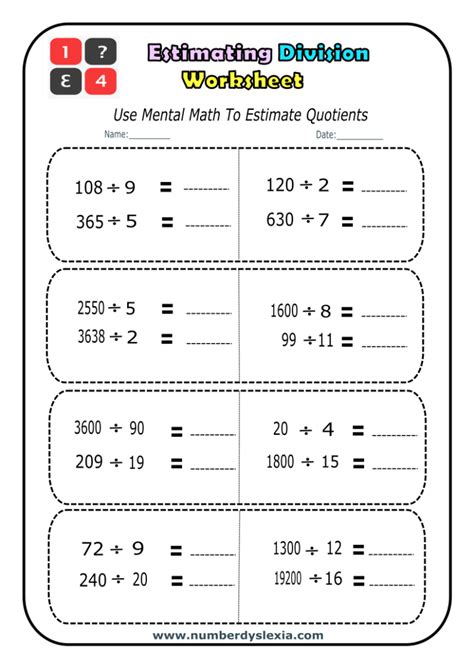 Estimate Using Compatible Numbers Division Worksheet