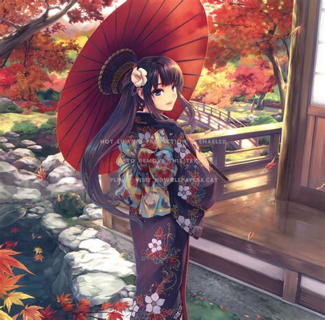 Kimono Girl Anime Beatiful Pretty Umbrella