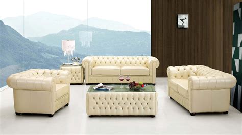 Ivory Italian Leather Sofa Set With Buttons Raleigh North Carolina Esf 258