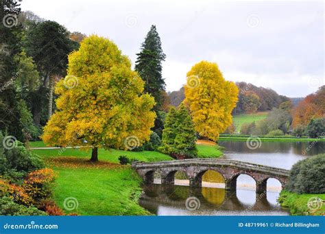 Lake And Bridge In Autumn Stourhead Garden Stock Photo Image 48719961