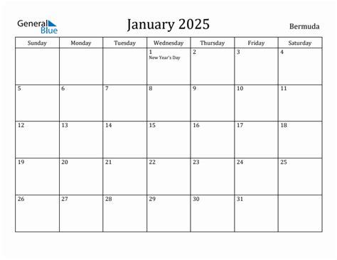 January 2025 Calendar With Bermuda Holidays