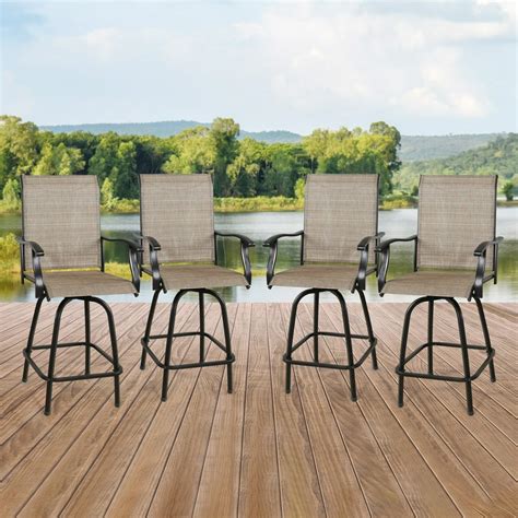 Ulax Furniture 4 Piece Outdoor Swivel Bar Stools Sling Patio Seating