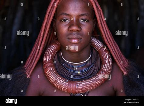 Portrait Of Himba Woman With Traditional Hair Style Kaokoland Namibia