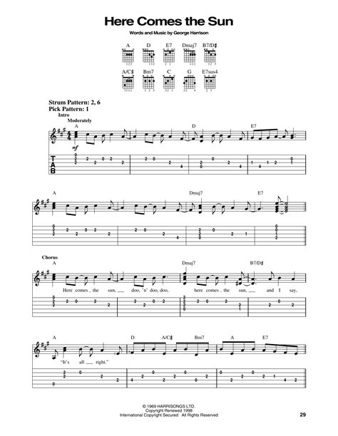 Here Comes The Sun By The Beatles Easy Guitar Tab Guitar Instructor