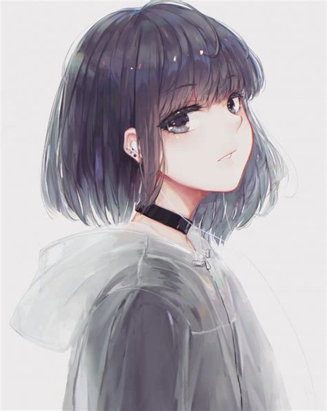 Wallpaper Anime Girl Profile View Choker Short Hair Coat Wallpapermaiden