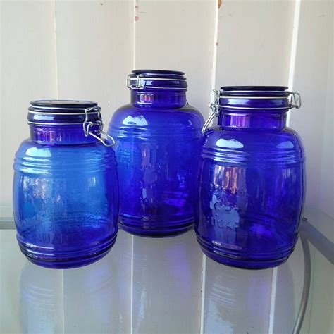 Blue Glass Canister Set Cracker Barrel Style Sealable Cobalt Etsy
