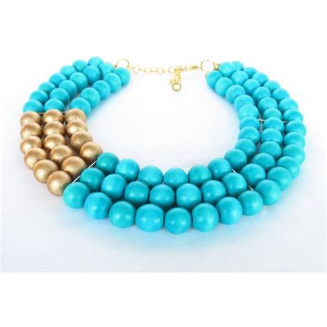 Color Block Wood Necklace Turquoise And Gold Beaded Necklace