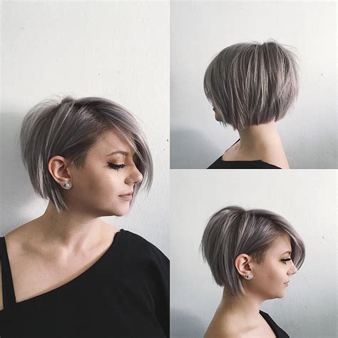 Undone Voluminous Silver Bob with Clean Lines and Side ...