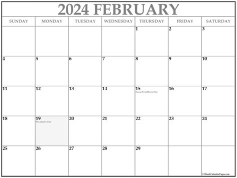February 2024 Calendar With Holidays Printable Printable Templates