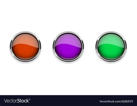 Colored Glass 3d Buttons With Chrome Frame Round Vector Image