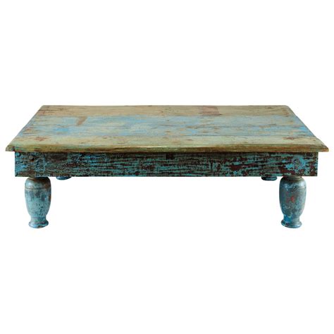 Cross functional style off your list. Recycled wood coffee table in blue with distressed finish ...
