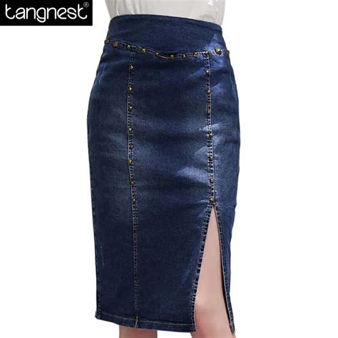 Fashion Denim Skirts Women 2016 Spring Summer Autumn New Rivet Side Split Vintage Female Jeans