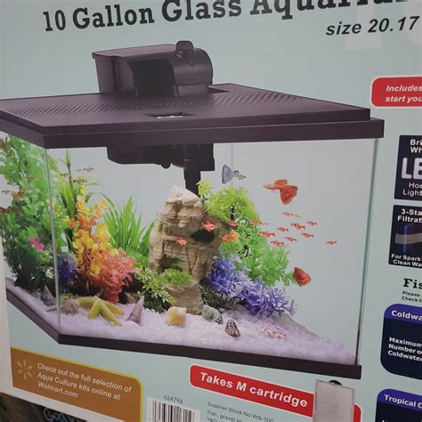 Aqua Culture 10 Gallon Glass Aquarium Starter Kit With Filter And Led