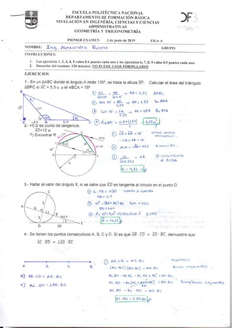 Examen Geometría EPN Geometría Trigonometría Studocu