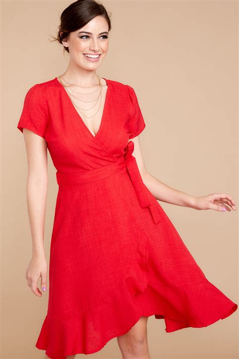 Adorable Red Wrap Dress Chic Dress Dress 4900 Red Dress