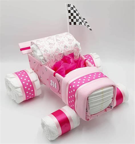 Girl Race Car Diaper Cake Diaper Cake Girl Race Car Baby Etsy