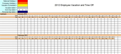 Employee Vacation Tracking Excel Template Vacation Calendar Vacation