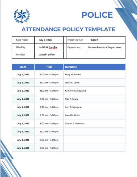 Attendance Policy Point System Template
