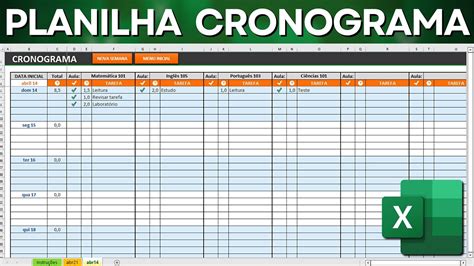 Planilha de Cronograma de Estudos no Excel Baixar Grátis Quadro de Organização Dinâmico