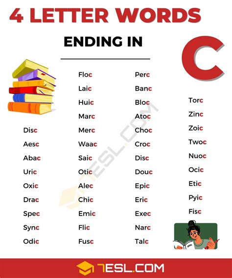 44 Common 4 Letter Words Ending In C In English • 7esl