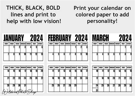 Large Print Simple Printable Calendar 2024 Calendar Jumbo Print 2024