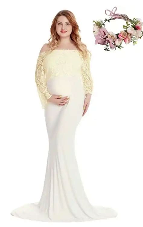 Women S Lace Off Shoulder Long Sleeve Maxi Maternity Gown Photography