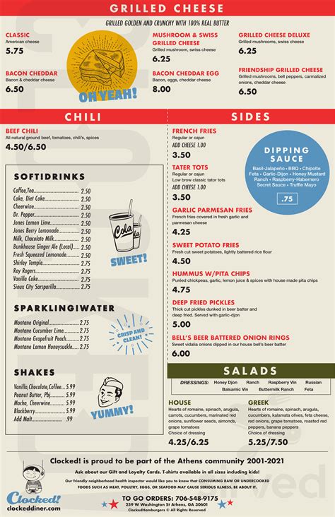 Clocked menu in Athens, Georgia, USA