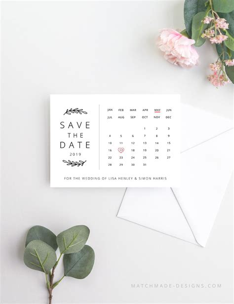 Calendar Save The Date Template Calendar Invitation Etsy Uk Save