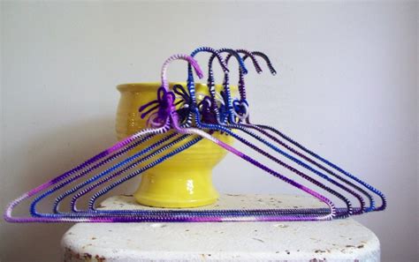 Vintage Crocheted Hangers Blue Purple Yarn Covered Hangers 5 Assorted