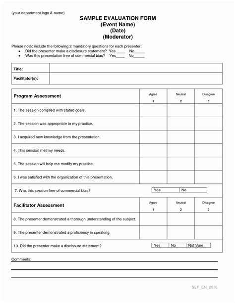 Conference Evaluation Form Template Free Free Sample Example